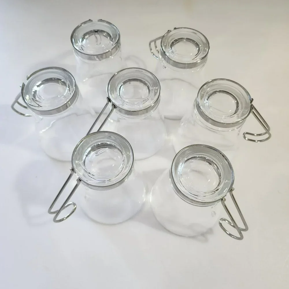 Vintage Clear Glass Cappuccino Expresso Tea Cup Coffee Mug Set of 7 Metal Handle